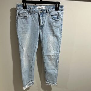 KanCan Blue Ankle Cropped Jeans with Frayed Hem